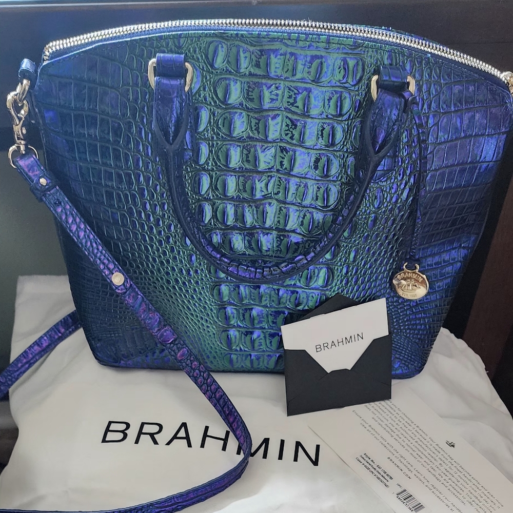 Brahmin Iridescent Blue and Green Shoulder Bag
